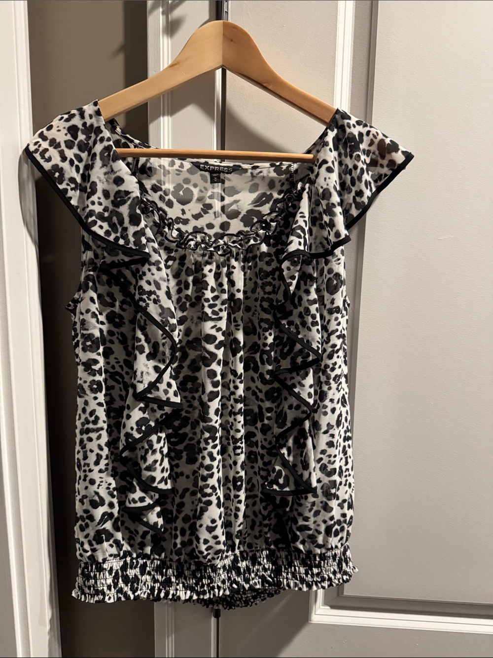 Express Black & White Leopard Ruffle Camisole